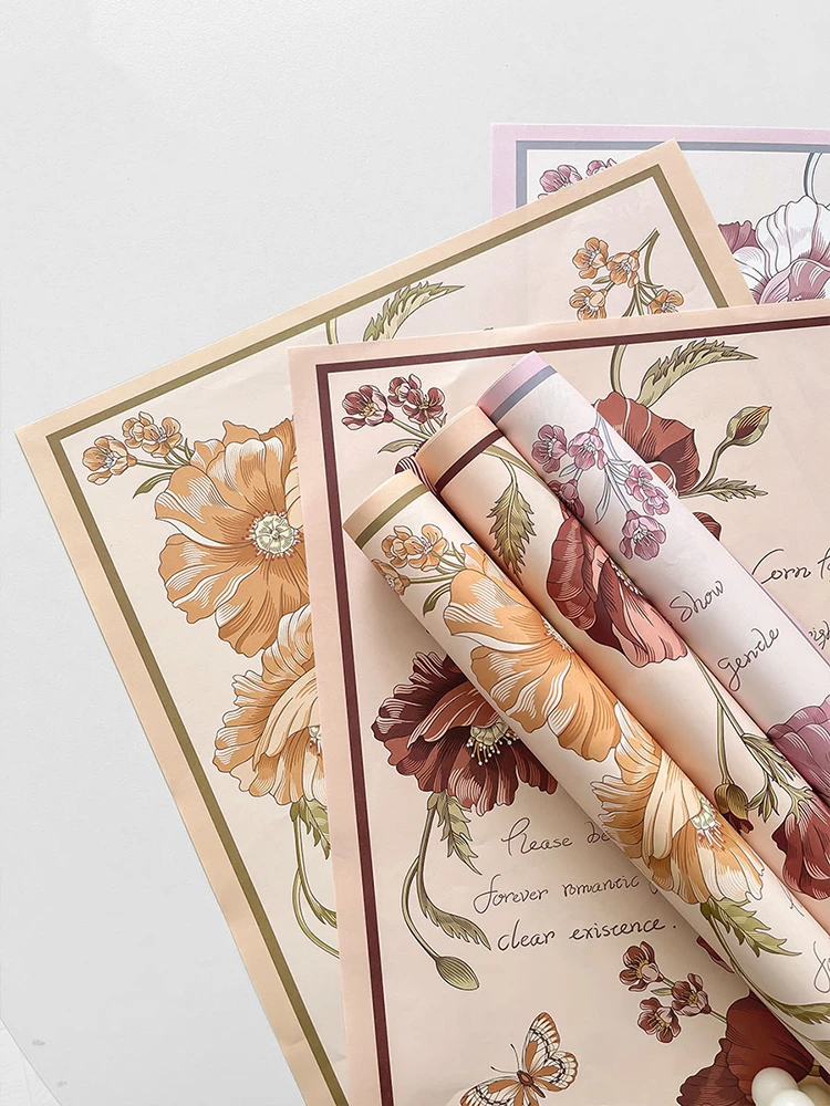Romantic Flower Wrapping Paper, Handmade Flower Bouquet, Floral Packaging Diy Material, Waterproof  10 Sheets