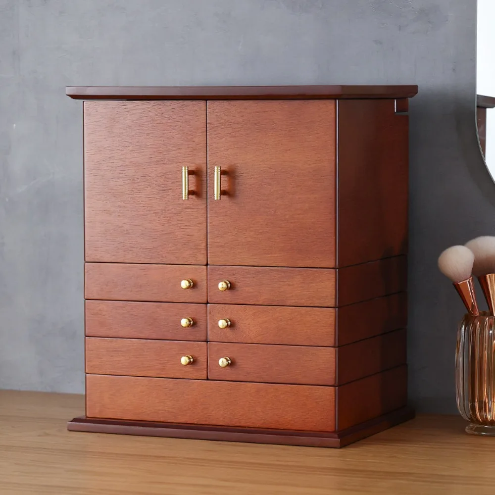 Jewelry box antioxidant large capacity solid wood hand jewelry ring earring necklace storage box multi-layer