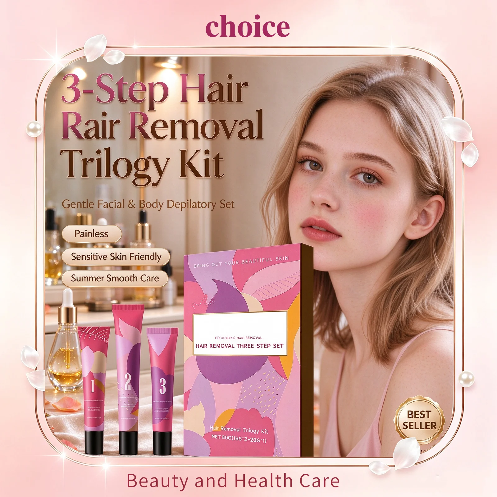 3Step Hair Removal Trilogy Kit Painless Hair Removal Softening  For Sensitive Skin Summer Bikini Refreshing Depilatory Care Kit