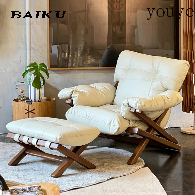 Medieval solid wood cross leisure chair cloud microfiber leather lazy sofa chair single living room single chair