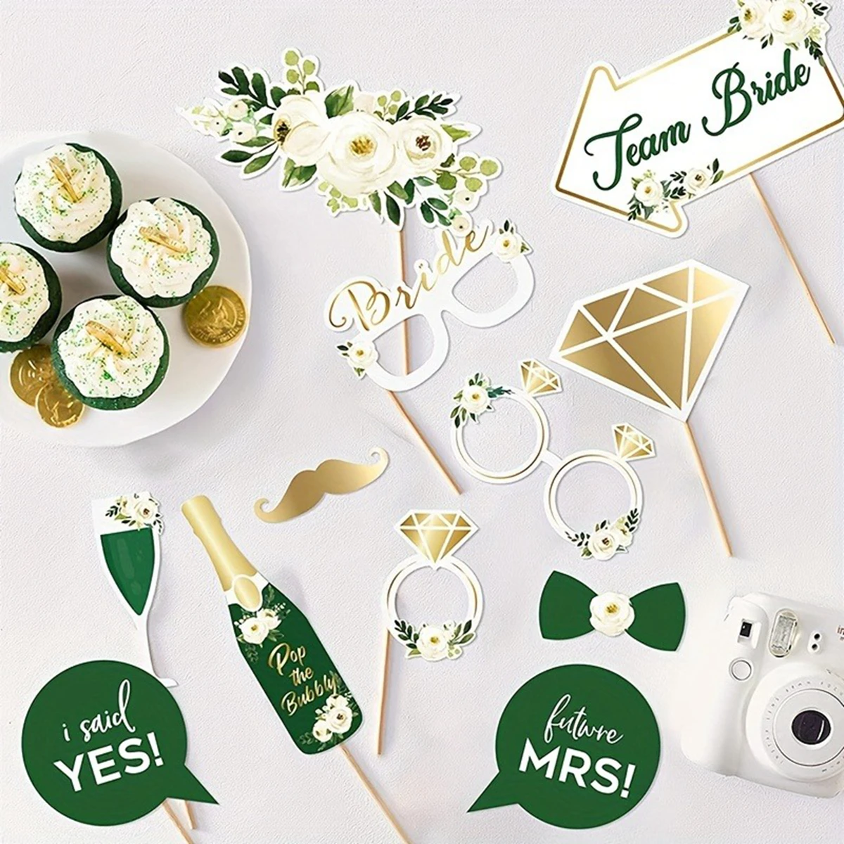 12 Stück Salbeigrüne Goldfolie Hochzeits-Fotorequisiten Papier-Fotozubehör für Brautparty Junggesellinnenabschied & Hochzeitsfotografie
