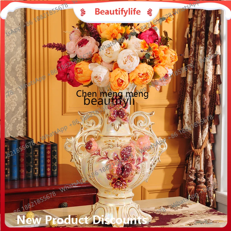 s8617European-Style Ceramic Decoration Luxury Living Room TV Cabinet Floor Home Dining Table Dried Flower and Flowerpot
