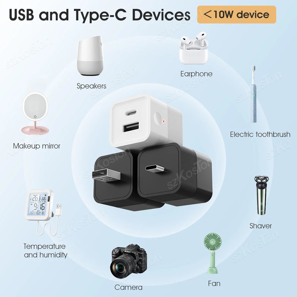 Tuya WiFi Smart Type C USB Adaptor Independent Control 2 in 1 Micro Power Adaptor Smart Life APP Timing Voice for Alexa Google