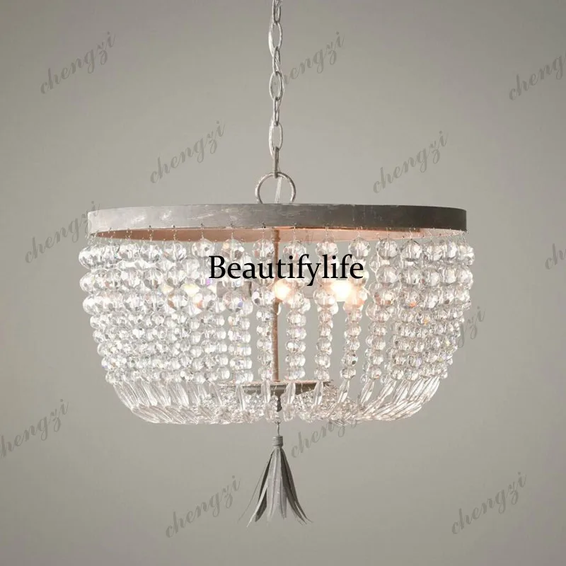 A73 American retro crystal lamp simple French pastoral study bedroom old crystal chandelier