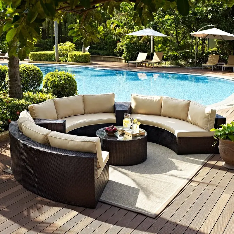 Rattan Sofa Combination Garden Leisure Outdoor Living Room Semi-circular Arc Rattan Chair Terrace Outdoor Custom Furniture WKGF