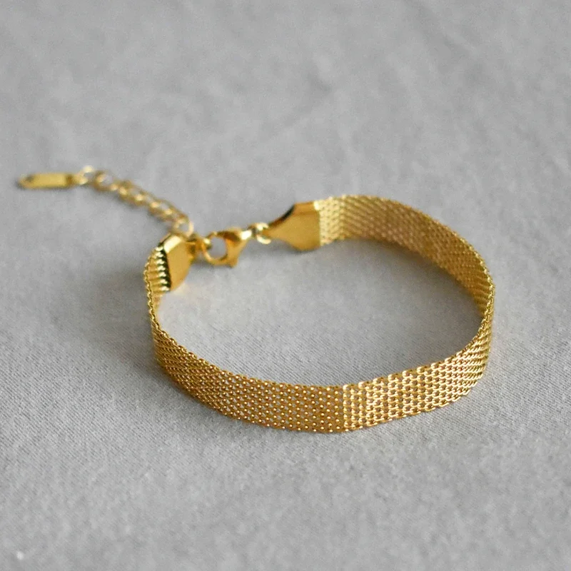 Gold Color Stainless Steel Bracelet for Women Men Mesh Link Bracelet Hand Chain Jewelry