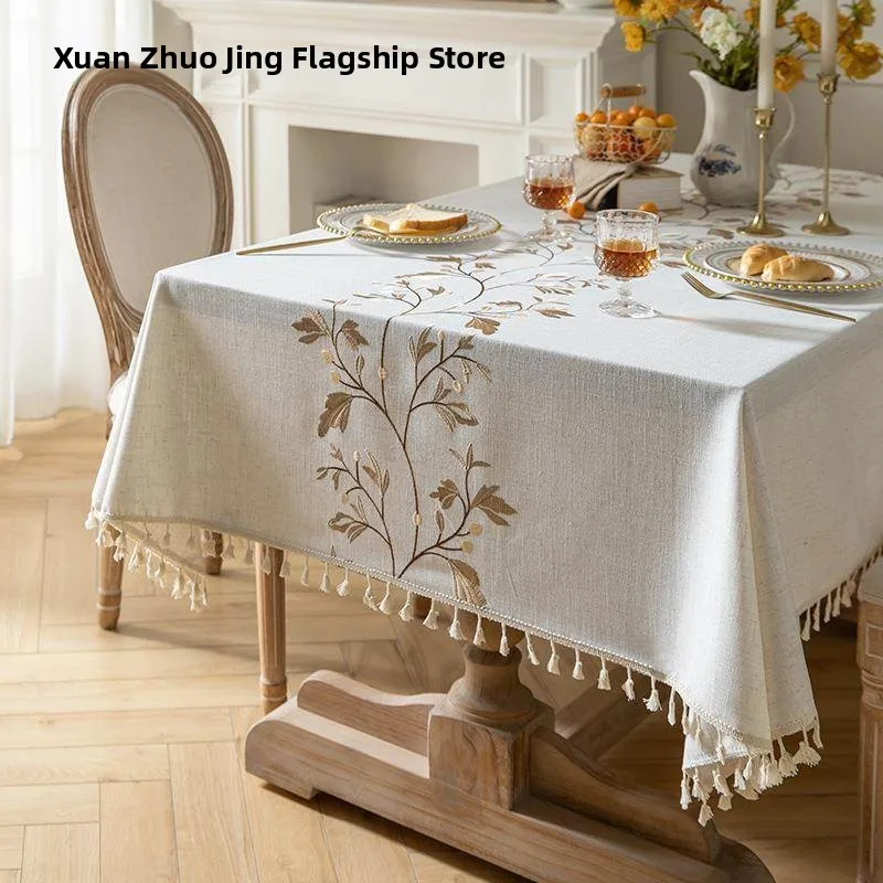 

Fiyang Nordic Fashion Embroidered Tablecloth Cotton Linen Tablecloth Artistic Tassel Coffee Tablecloth Home Textile