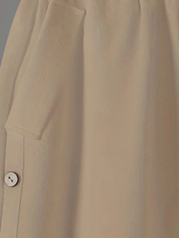 Pantalones casuales recortados con hebilla lateral para mujer, cintura elástica, color sólido, Otoño, nuevo