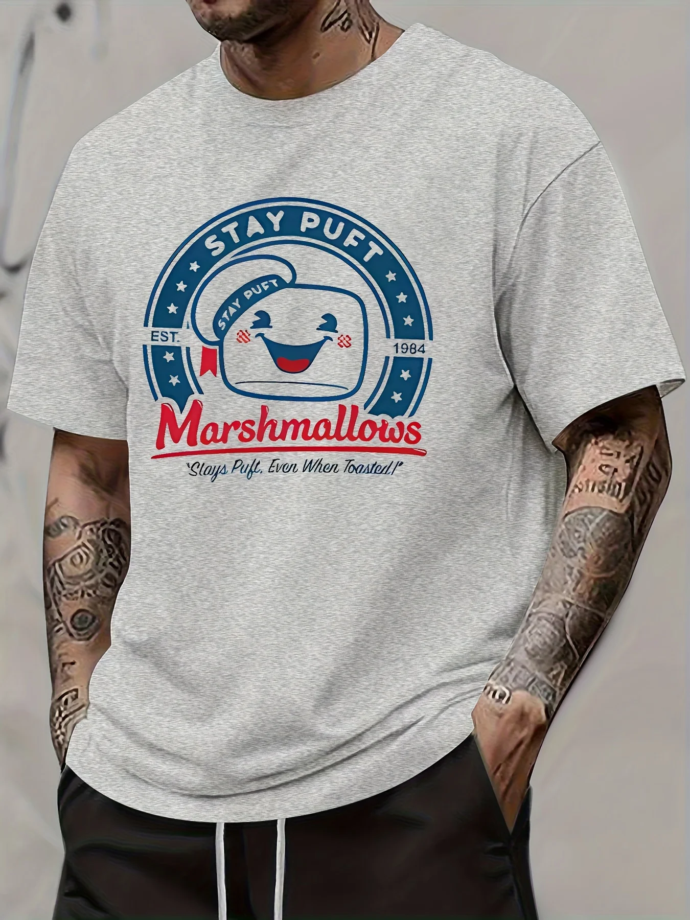 Marshmallows Brand Print T-Shirt 100% Cotton O-Neck Short Sleeve Summer Casual Mens T-shirt Streetwear