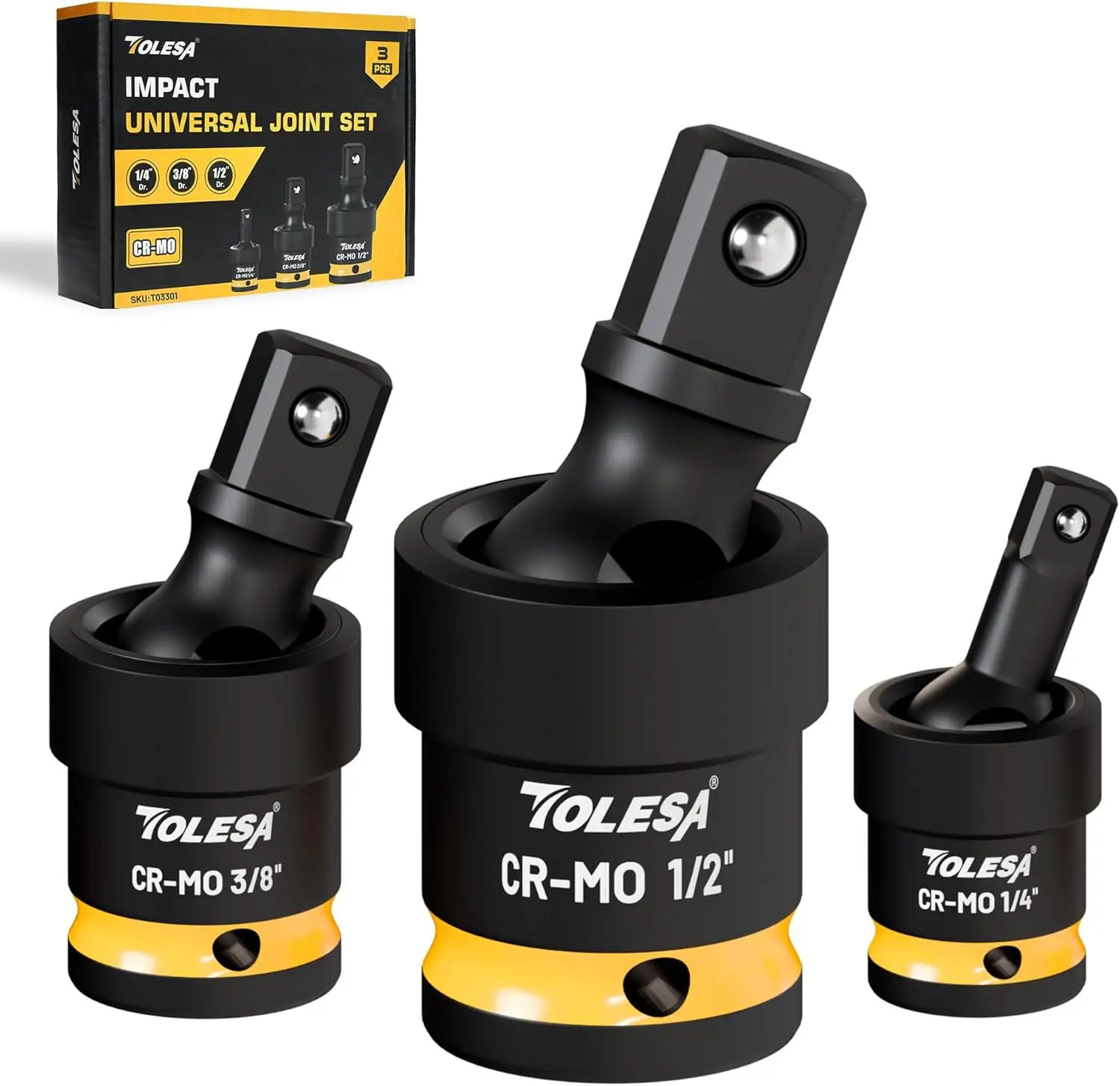 مجموعة مقابس دوارة 1/2 بوصة، 3/8 بوصة، 1/4 بوصة محول مشترك U مرن CR-MO فولاذ