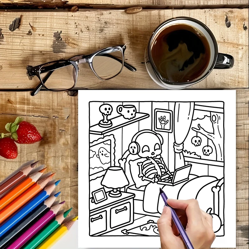 28 صفحة كتاب تلوين مخيف للبالغين | كتاب التلوين، لوازم الرسم لعيد الميلاد وعيد الشكر #5