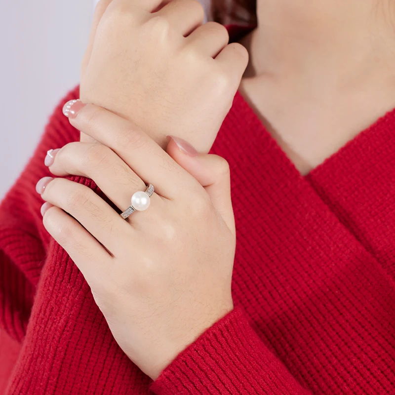 Echte zoetwaterring met echte parels vrouw, 925 sterling zilver natuurlijke roze parelring verstelbaar moeder vrouw feestcadeau wit