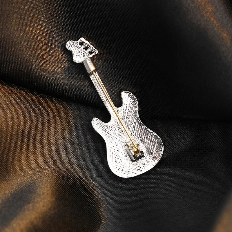 Classic Musical Violin Guitar Brooches for Women Men Exquisite Rhinestones Instruments Badge Pin Suit Scarf Clothes Accessories