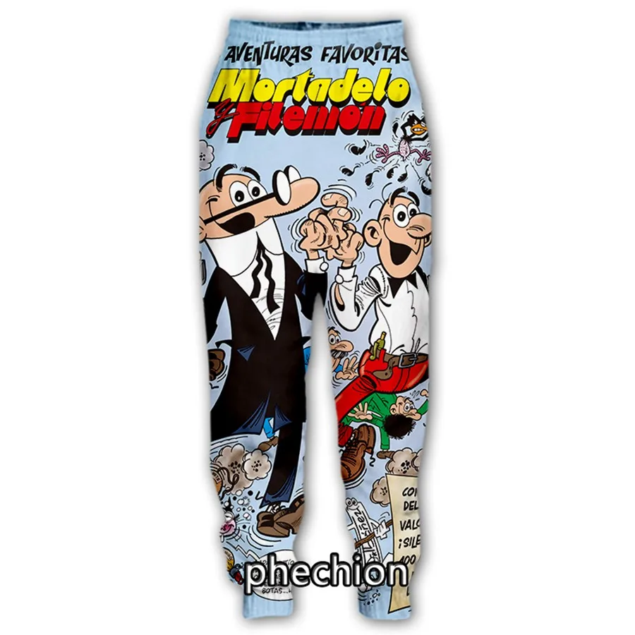 Phechion-Pantalones largos deportivos para hombre y mujer, ropa de calle informal con estampado 3D de Mortadelo y Filemon, holgados, F86