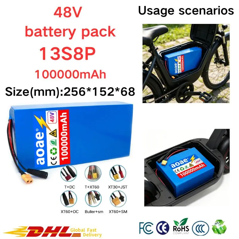 13S8P 48V 100000mAh lithium battery pack large fast charging for E-bike Scooter foldable electric bike electric wheelchair