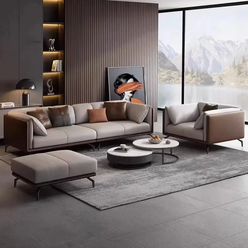 New Italian High-end Custom Sofa, Living Room, Office Reception and Lounge Leather Sofa Combination