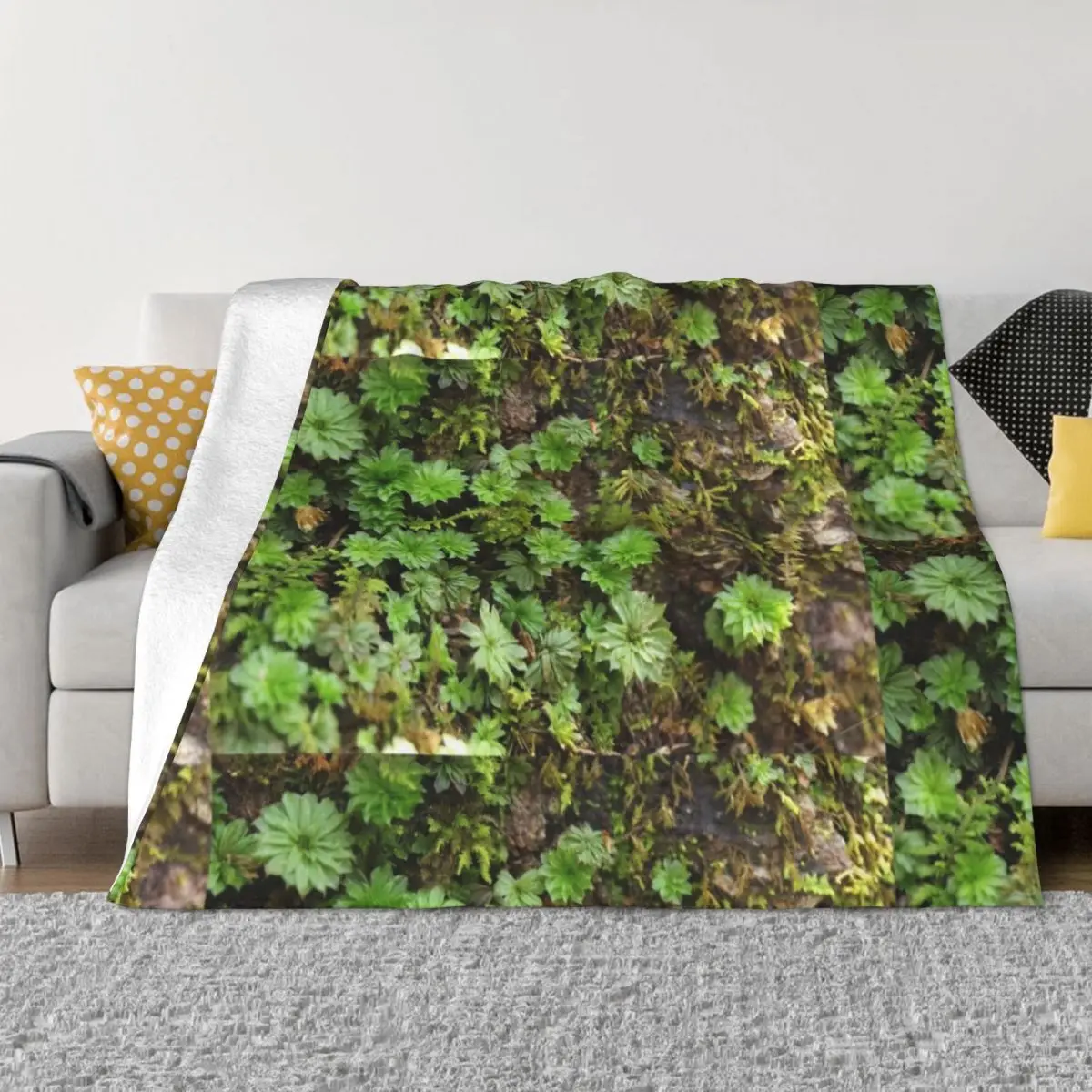 

Fern-like Moss closeup on forest floor Throw Blanket Flannel Fabric heavy to sleep Blankets