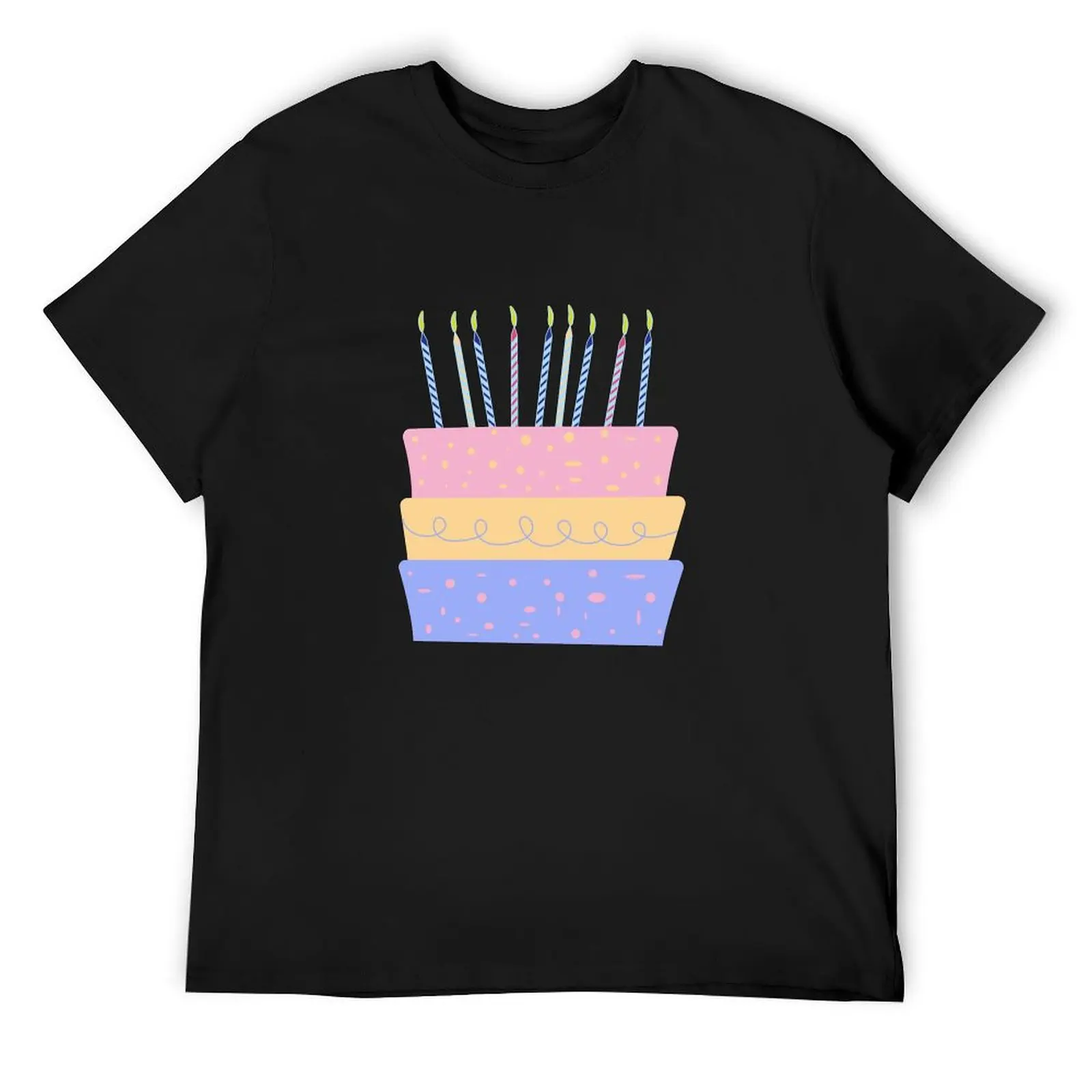 

Happy Birthday Cake with candles. Colorful Birthday cake. T-Shirt luxury designer anime mens graphic t-shirts big and tall