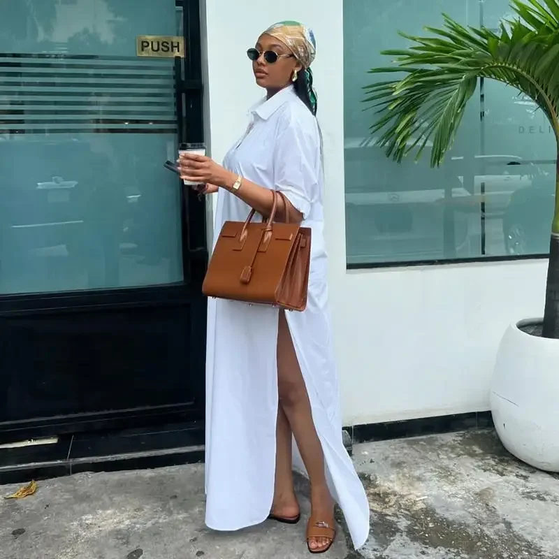 2023 Nieuwe zomer casual en modieuze losse shirt lange jurk voor dames, jurk met lange mouwen voor dames