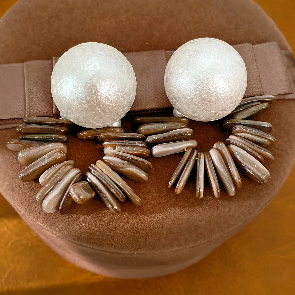 DOO MEI Boho Fragment Shell Dangle Earrings for Women Large Cotton Imitation Pearl Ear Jewelry Vacation Banquet Dating Gifts