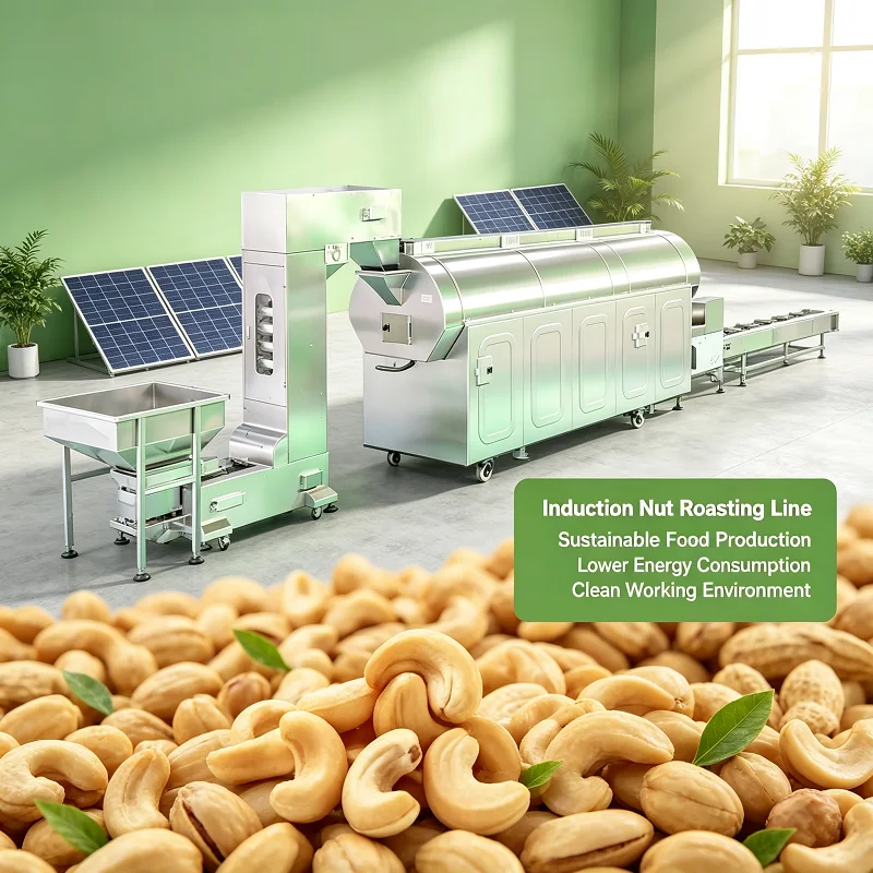 Induction Nut Roasting Line Automatic Feeding Nut Roaster Equipment for Peanut Walnut Nut Manufacturing Workshop