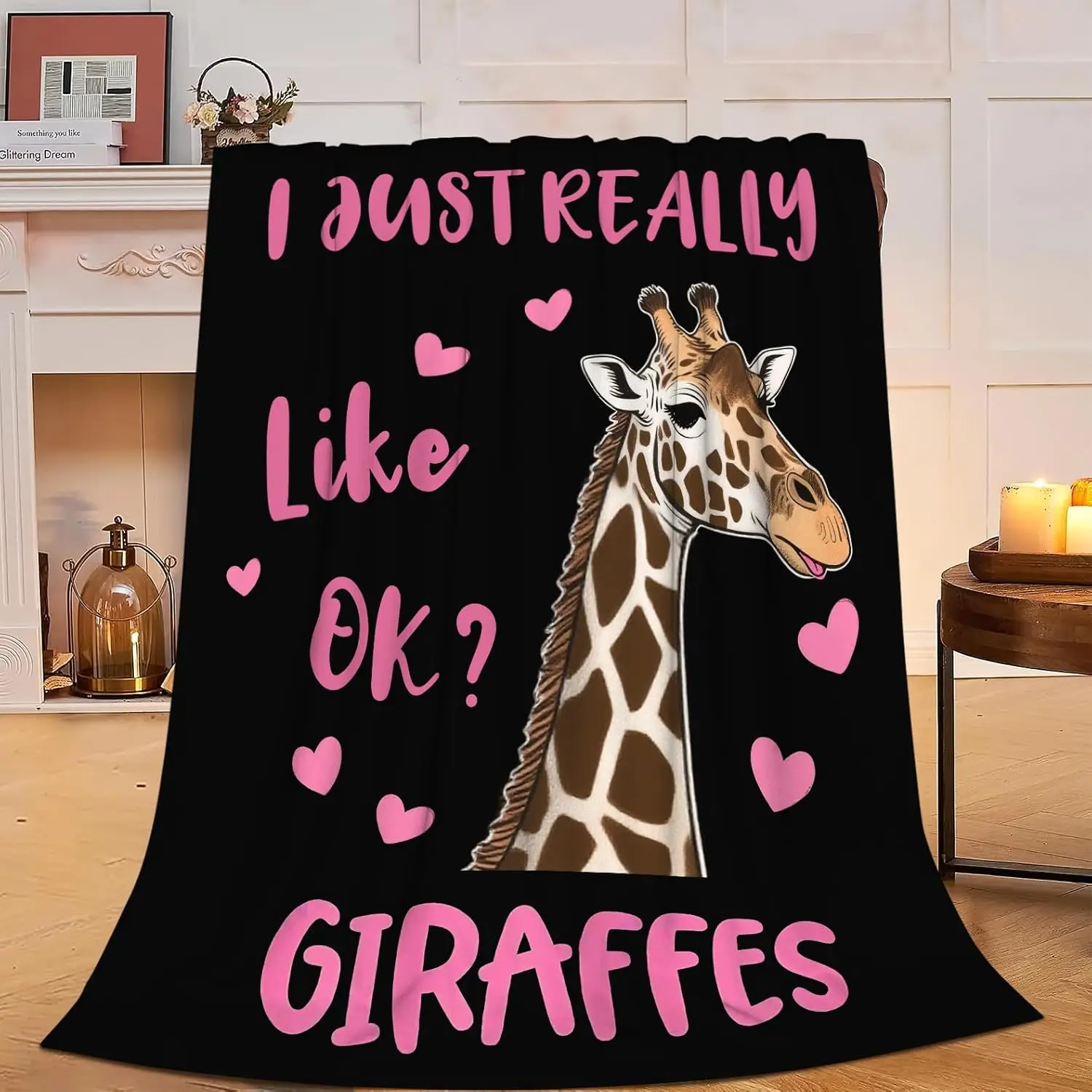 Cute Giraffe Blanket I Just Really Like Ok Pink Hearts Design Soft Fleece Throw Animal Lover Gift for Women Home Decor Cozy