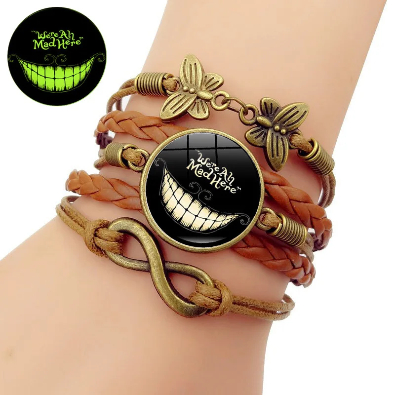 Disney kawaii anime dos desenhos animados alice no país das maravilhas cheshire gato trançado pulseira jóias kawaii menino menina pulseira casal presente