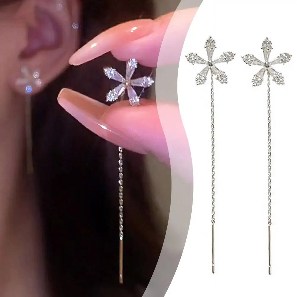 Light Luxury Senior Tassels Long Flower Earrings Female Flash Super Jewelry 2023 New Gifts Earring Drop Fashion Versatile K O3J7