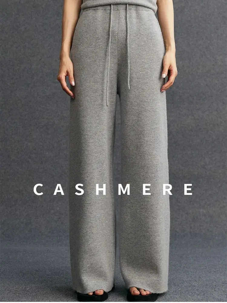 CHICUU Women 100% Cashmere Knit O-neck Cable Knit Pullover Wide Leg Pant Pants Outfit Set Autumn Winter Thick Casual Cashmere