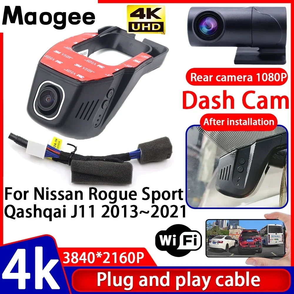 Grabadora de Video 4K UHD, Cámara DVR para Auto, Plug and Play, para Nissan Rogue Sport Qashqai J11 2013~2021