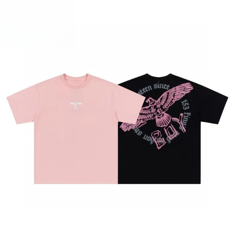 

2025 Summer Couple Tshirt Eagle Print Loose Fit Round Neck Custom Letter Tee for Men Women
