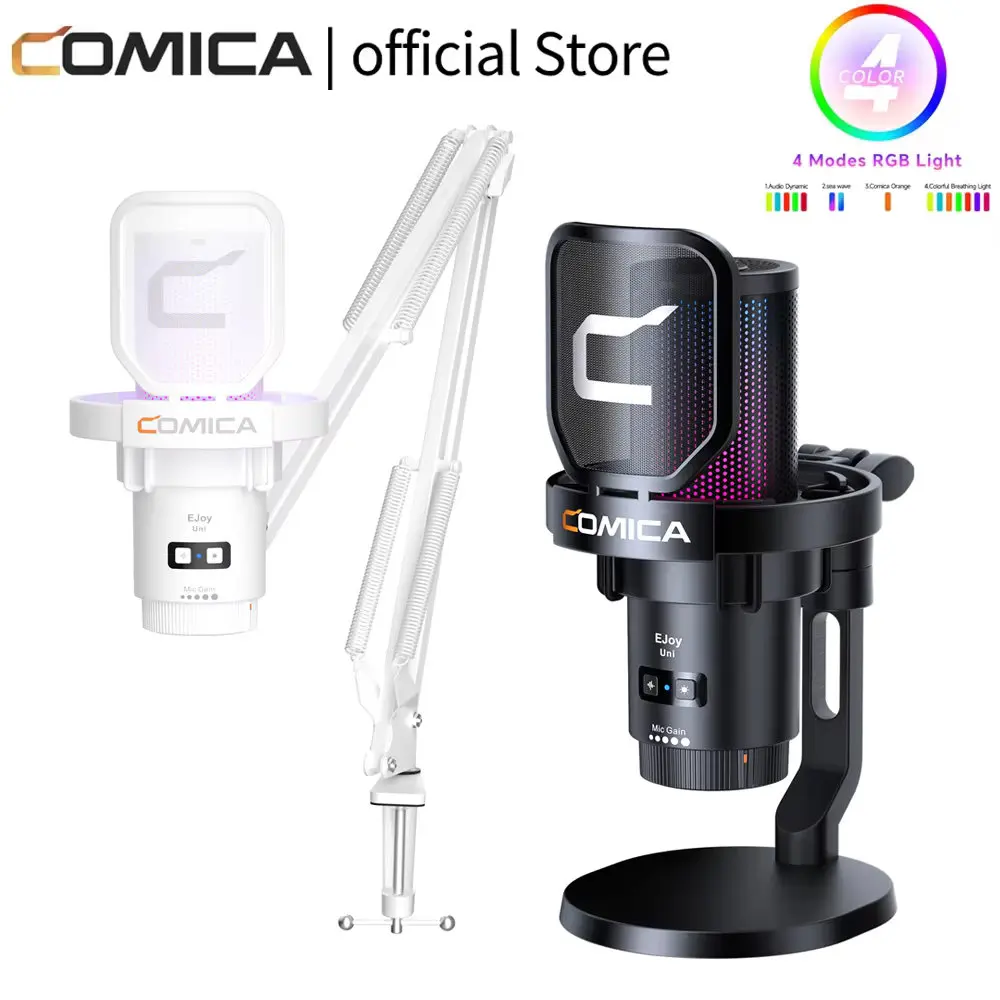 

Игровой USB-микрофон COMICA Ejoy UNI с шумоподавлением/RGB-подсветкой для ПК и смартфонов, конденсаторный микрофон для стриминга и подкастинга