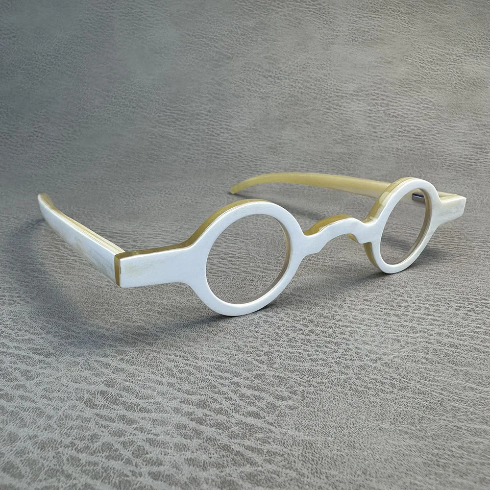 Eyeglass Frames Round Vintage Classic Handmade White Horn Reading Prescription Reading Eyeglass Frames Optical Lenses Eyewear