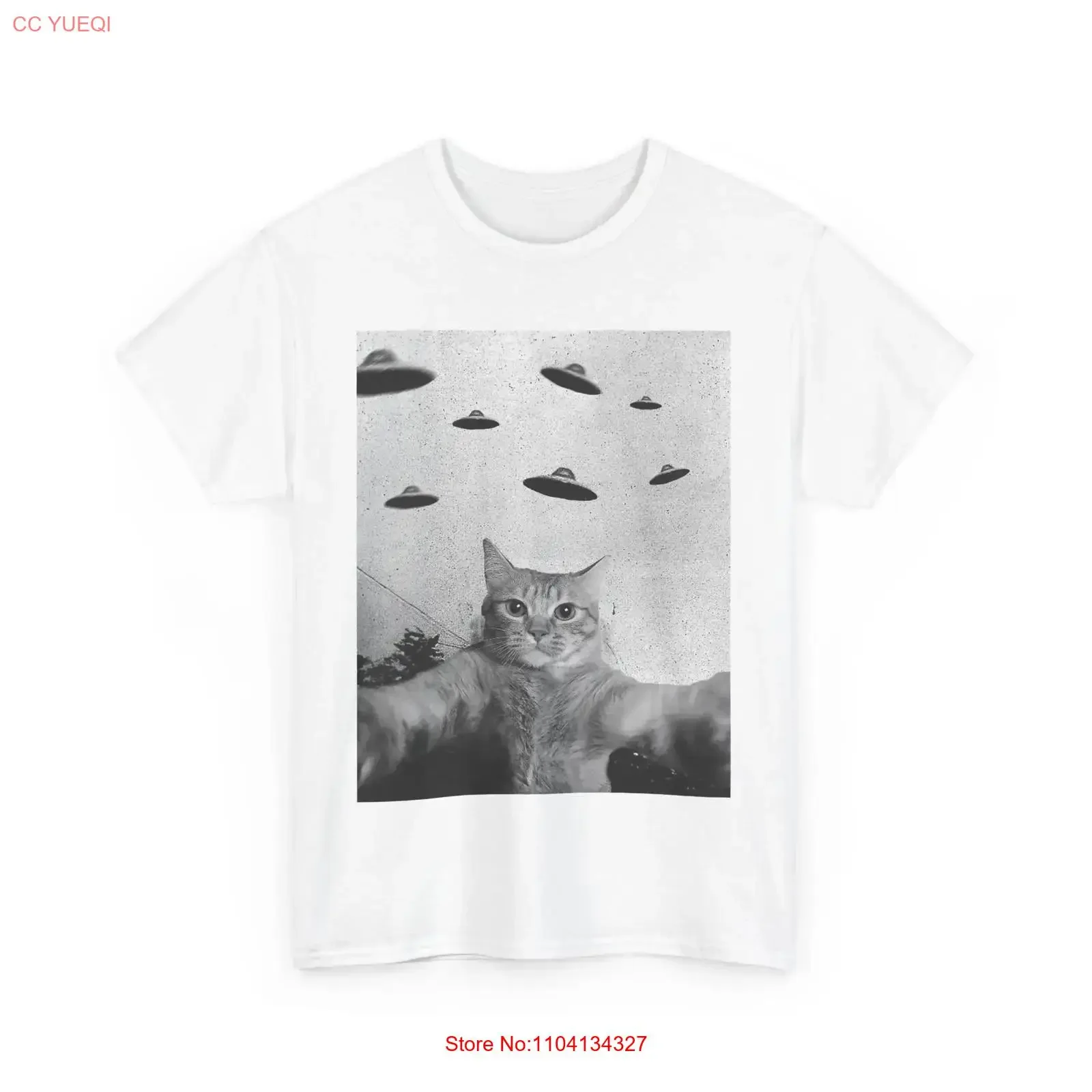 Cat Selfie with UFO Space Lovers Cats Owner Funny T Shirt vintage Washed graphic Comfortable Stylish streetwear Versatile homme
