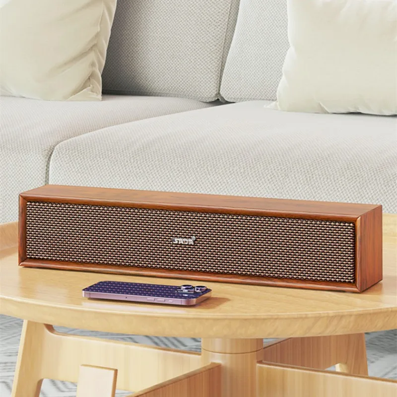 

360 Stereo HIFI Dual Speakers Heavy Bass Echo Wall Desktop Computer Sound bar Wooden Retro Wired Bluetooth Speaker For TV laptop