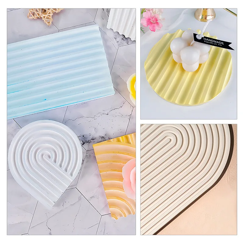 DIY Striped Wave Tray Mold For Resin Making Concrete Silicon Mold for Cement Candle U Shaped Plaster Mould New Arrival view 5