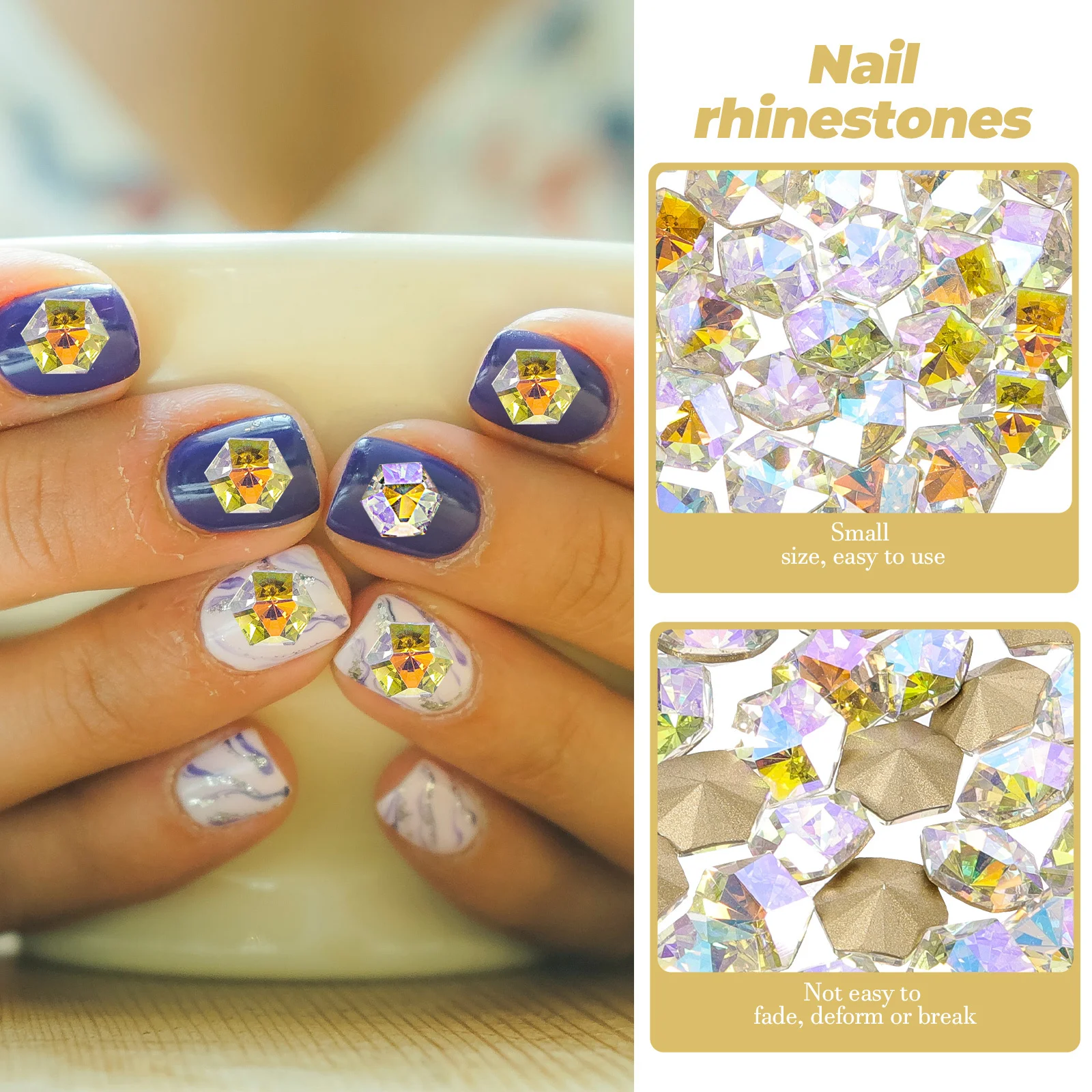 

50Pcs Hexagon Nail Rhinestones Small Size Nail Charms DIY Nails Crystal Manicure Supplies Birthday Party Gems Manicure Supplies