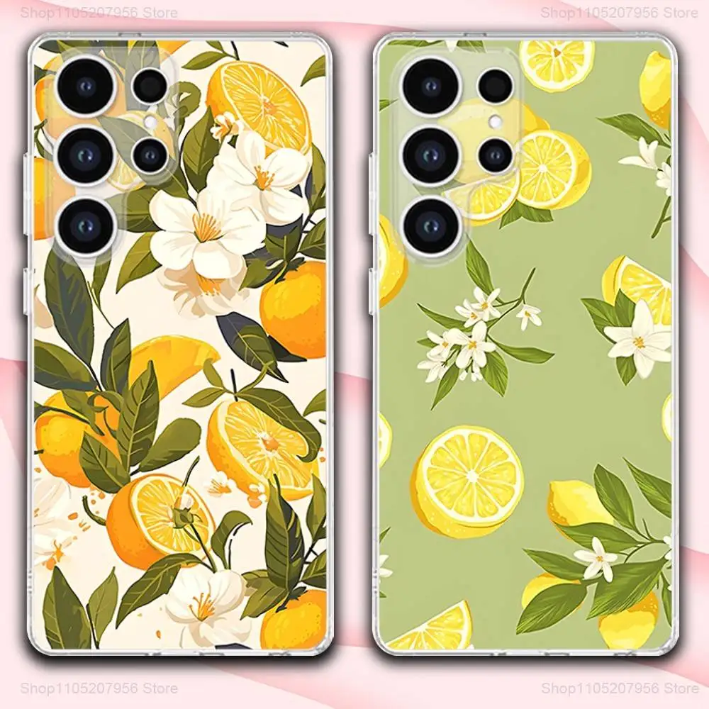 

Flower Leaves Lemon Art Transparent Soft Phone Case For Samsung A30,71,51,S9,10,20,Ultra,FE,Lite,S25,24,22,23,21,PIus