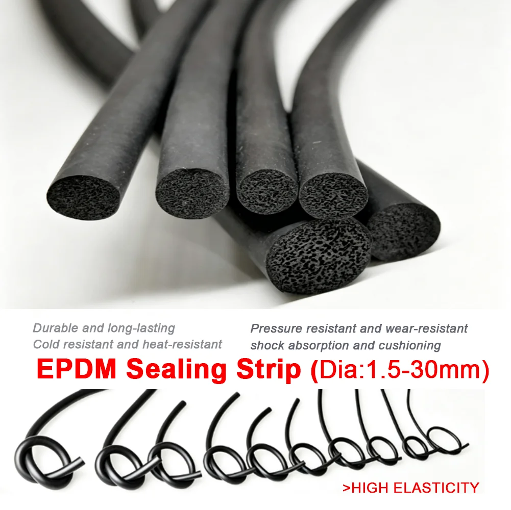 1~5M/10M EPDM Foamed Rubber O Type Round Seal Strips Diameter 1.5-30mm Sound Proofing Dustproof Weather Resistant Sealing Strip