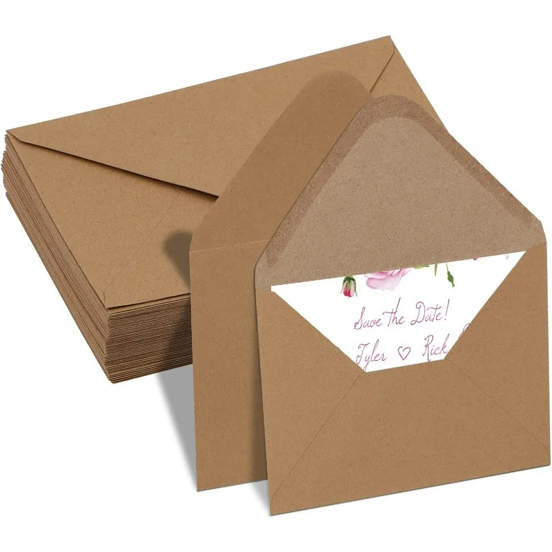 

50Pcs Classical Brown Kraft Blank Mini Paper Window Envelopes Wedding Invitation Envelope Gift Envelope