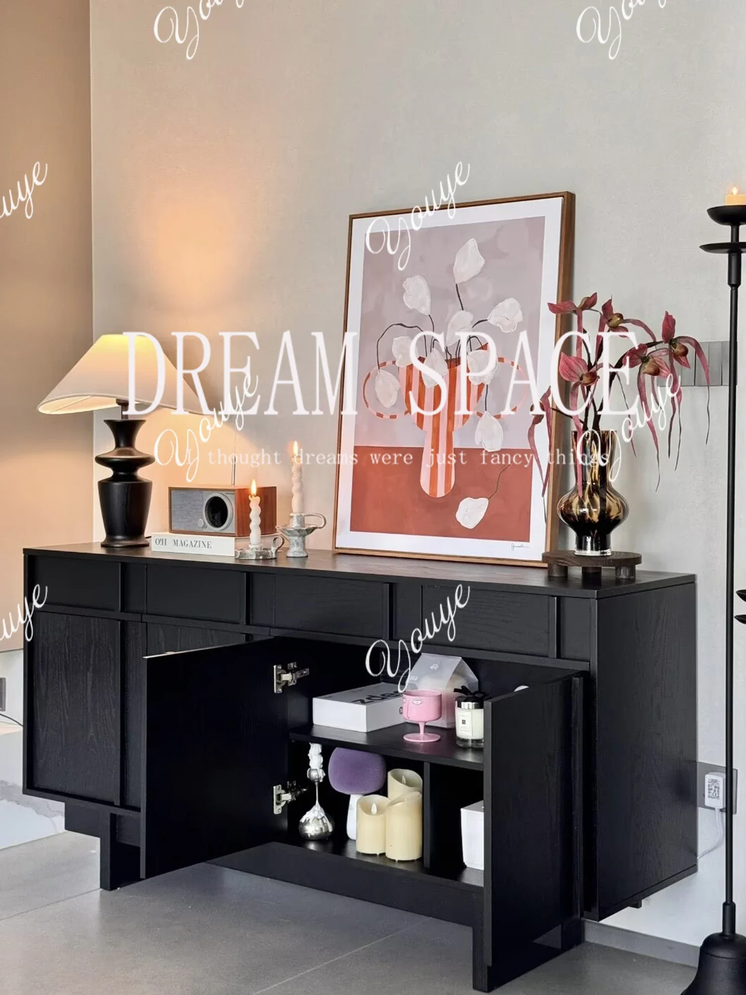 

XM Black Solid Wood Sideboard Used Home Storage Cabinet Ash Bedroom Storage
