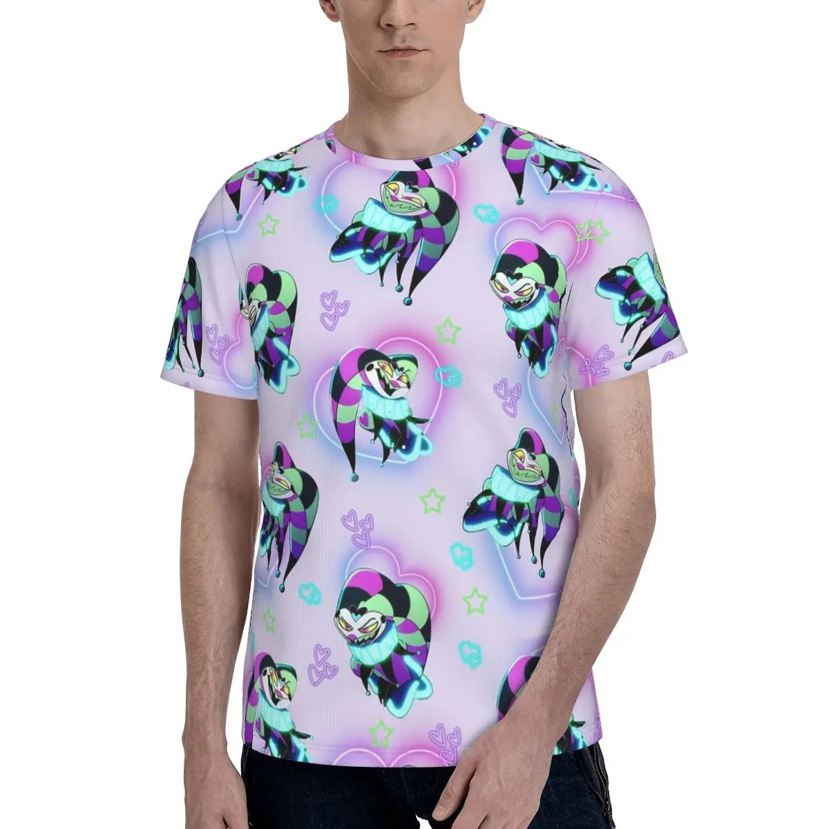 Fizzarolli Fizz Neon Hearts And Stars Helluva Boss T-Shirt for Men Cotton T Shirts Men's Short Sleeve Round Neck Clothes Tops