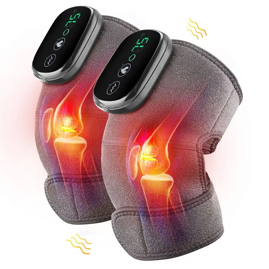 

Heated Knee Massager Shoulder Heating Pads Elbow Brace 3 in 1 with Vibration, Cordless Rechargeable Heating Knee Warmers Wrap fo