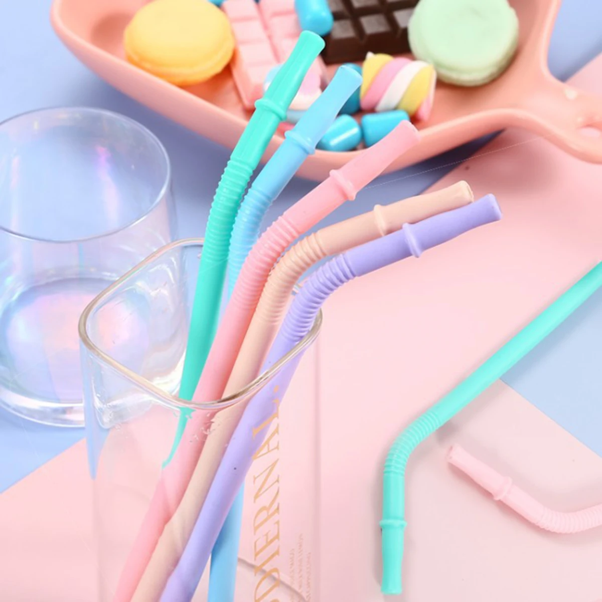 5pcs Reusable Silicone Straws For Kids With Cleaning Brush Adult Kids Cups Straws Birthday Gifts For Kids Guests 20cm
