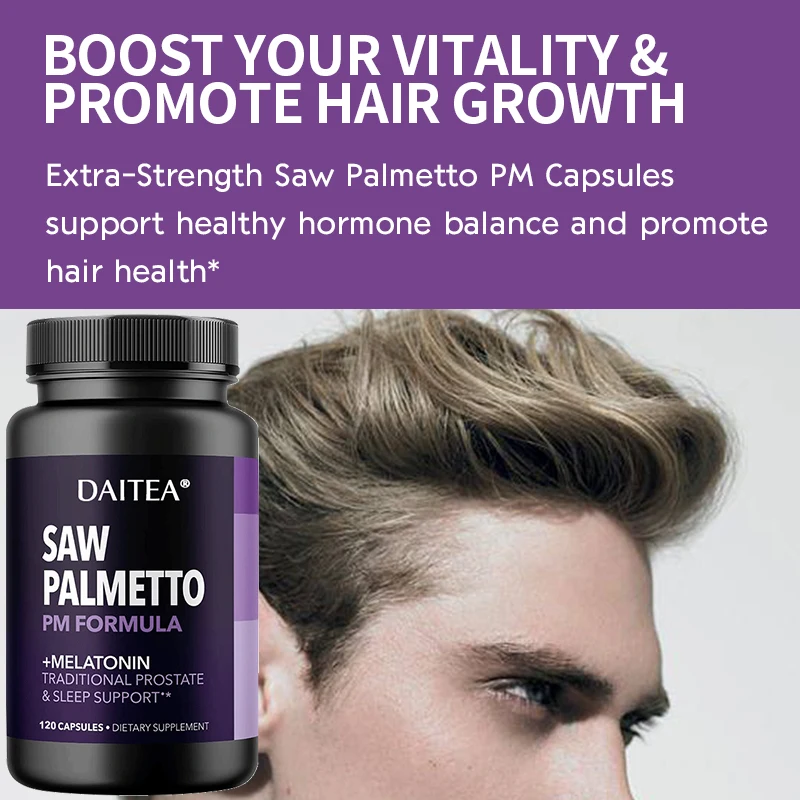 Saw Palmetto Supplements - Contains Melatonin To Support Healthy Sleep, Reduce Hair Loss, and Promote Urinary and Bladder Health