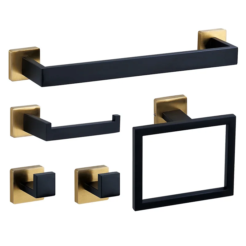 Wall Mount Stainless Steel Towel Bar Towel Ring Roll Paper Holder set Bathroom Hardware Black Gold Robe Hook Bathroom Accessorie