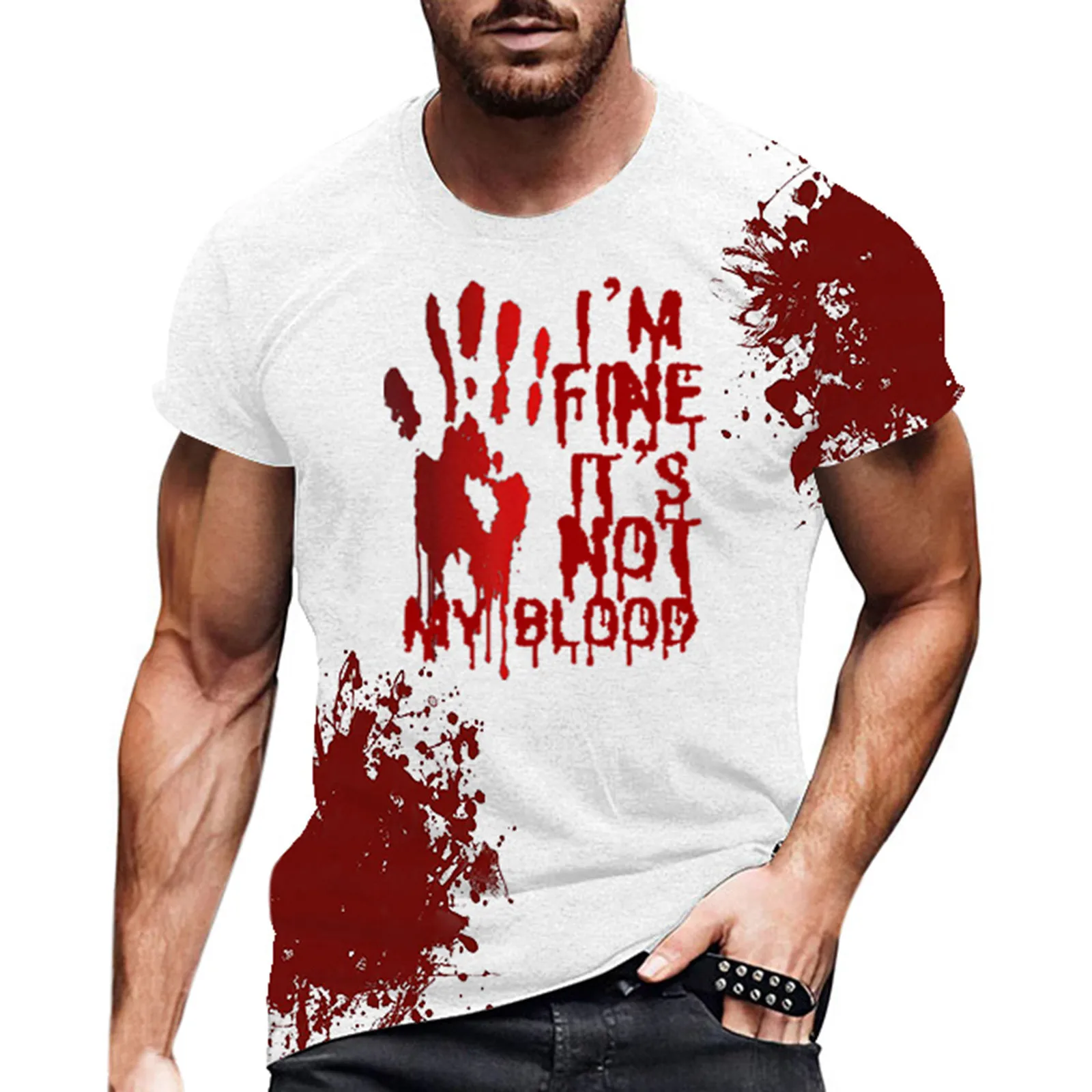 Horror Bloody T Shirt Mens 3D Printed Casual Blood Print Blouse Fashion Street Short Sleeve Halloween Round Neck T-Shirt Tops