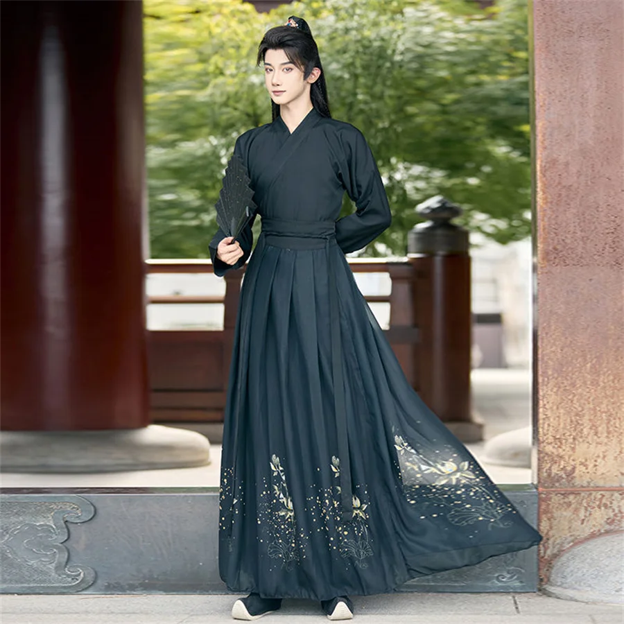 Ancient Royal Hanfu Dress Set Men Women Weijin Period Traditional Cross Collar Costume Niche Stylish Boys Girls Cosplay Clothes