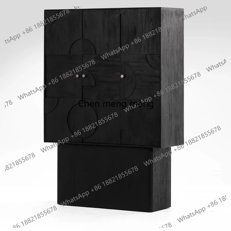

New carved double door vertical cabinet black all solid wood storage cabinet