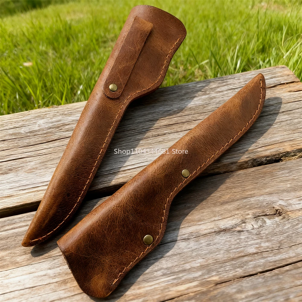 1 PC Crazy Horse Leather Fixed Blade Sheath, High-Quality Cowhide, Brown Leather Sheath